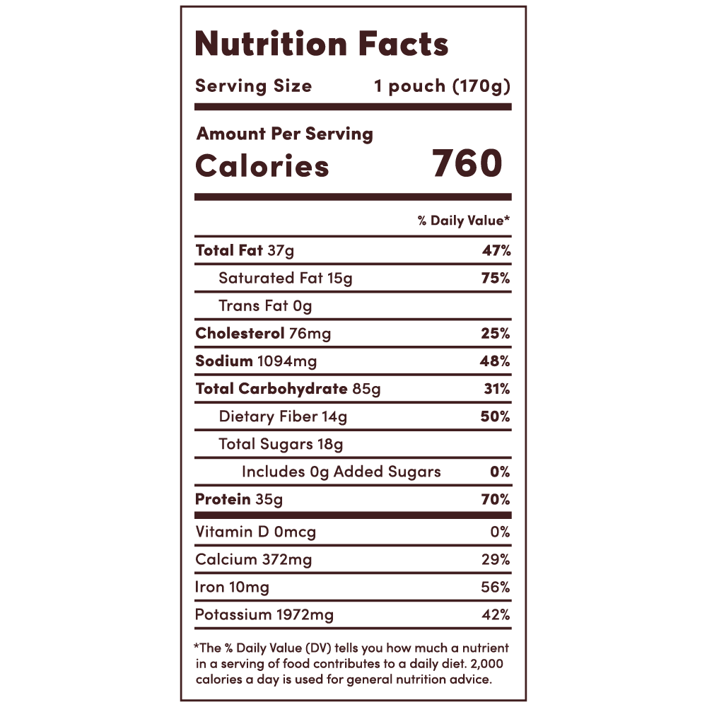 freeze dried gourmet meal nutrition facts
