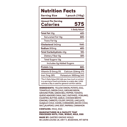 freeze dried gourmet meal nutrition facts hiking food