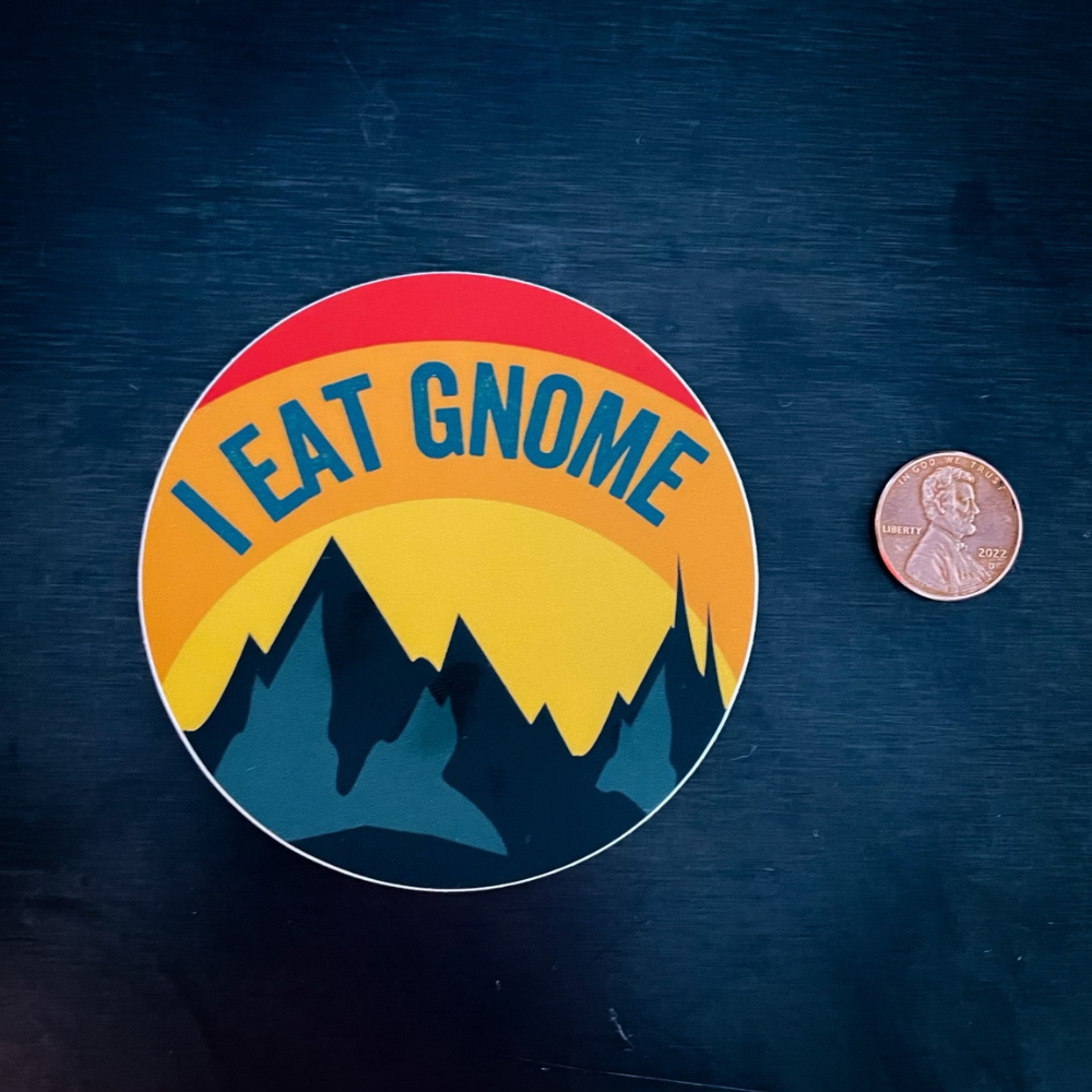 i eat gnome sticker setting sun sticker size comparison